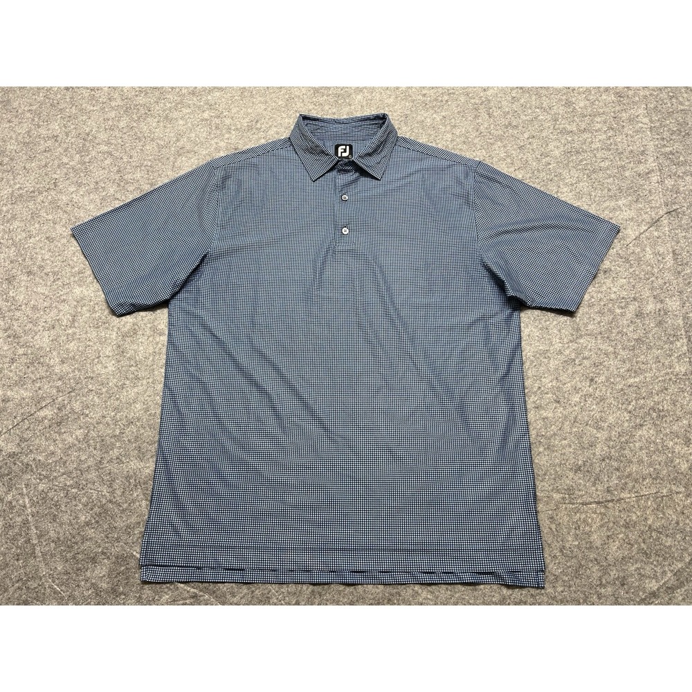 Footjoy Polo Shirt Mens Large Blue Houndstooth Plaid Performance Golf